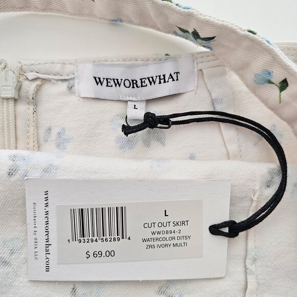 NWT | WeWoreWhat x Revolve White Blue Floral Cut Out Mini Skirt Large - Picture 6 of 9